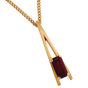 Vintage Avon 80s Purple Glass Pendant Necklace Gold Tone Modernist Geometric 22"